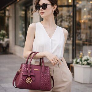 Purple Handbag with Shoulder Strap Geometric Pattern Stylish & Functional